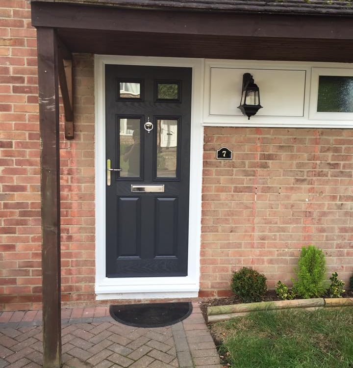 black composite front door with silver hardware fitted in Stubbington by Buildmydoor 