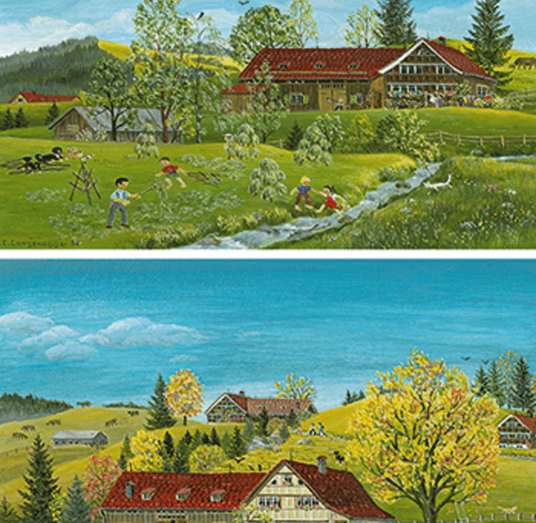 four pictures of a variety of different types of landscapes