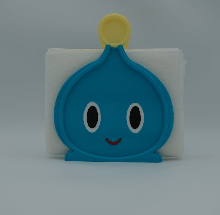 Blue Chao-inspired napkin holder with napkins, multicolor PLA
