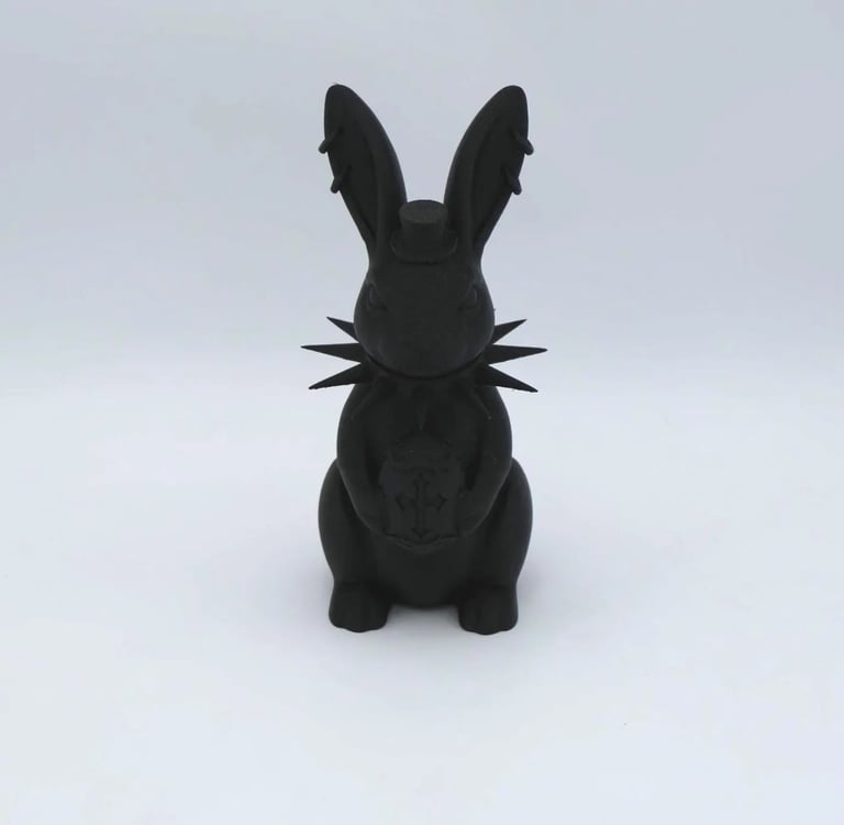 Gothic Easter bunny figurine with spiked collar and top hat, black ABS