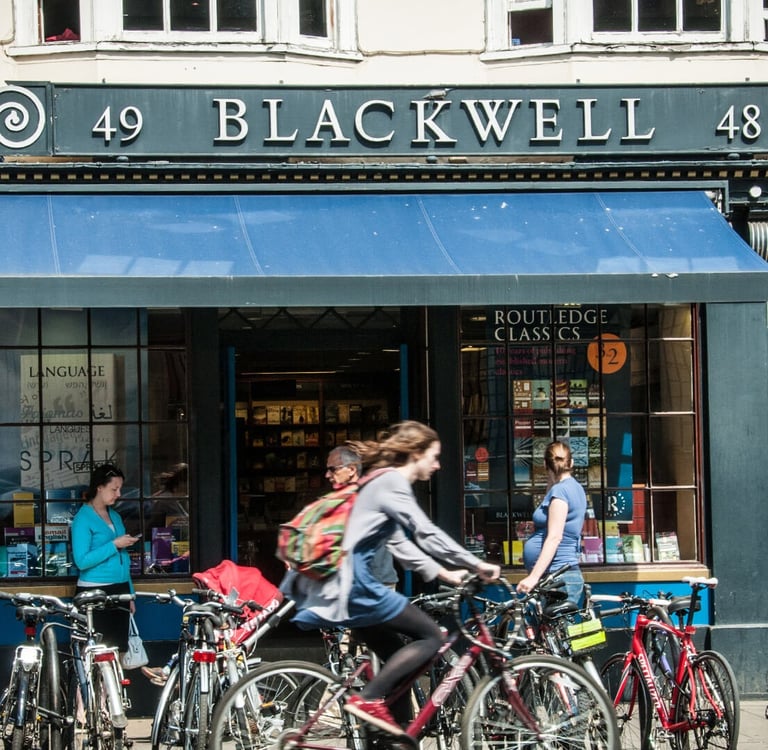 bookshop with bicycles in front