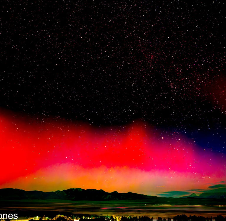A rare northern lights event in the Eastern Sierra. with Crowley Lake in the foreground