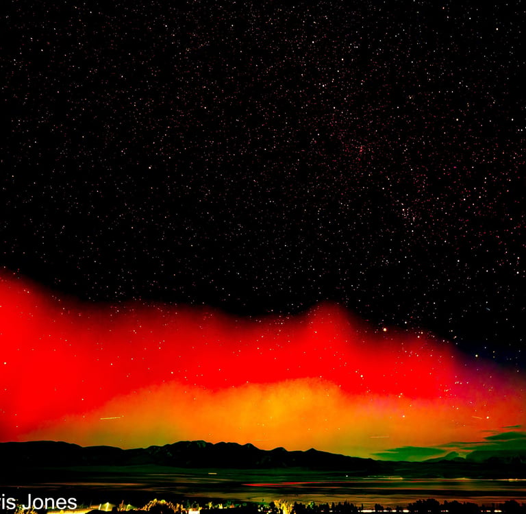 A rare northern lights event in the Eastern Sierra. with Crowley Lake in the foreground