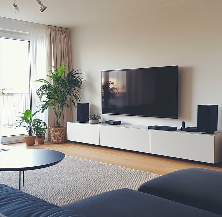 tv hanging in living room