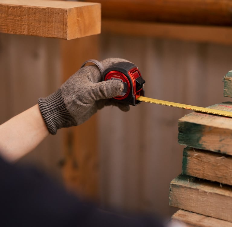 a person holding a tape measure ruler and measuring tape measure tape on wood wood plank