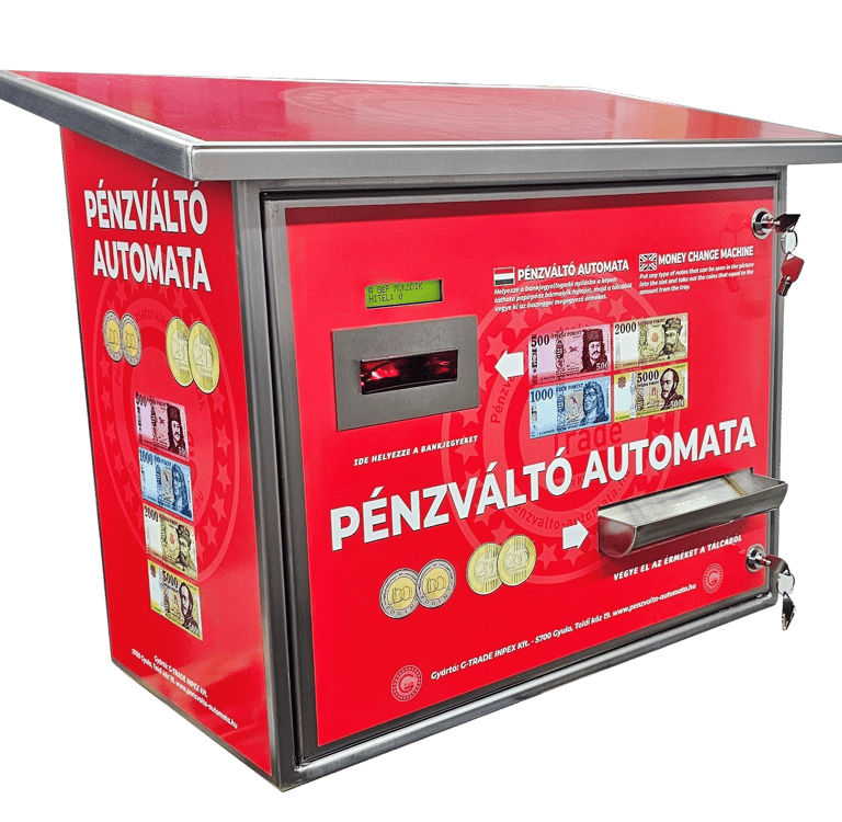 Megújult falra s7zerelhető 2 fajta érmét kezelő pénzváltó automata, automata gyártás