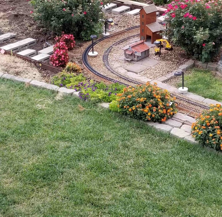 a train track with a train on it