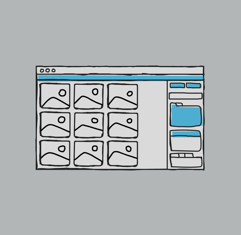 ein computer bildschrim mit einer geöffneten anwendung, welche bilder in skizzierter art darstelt