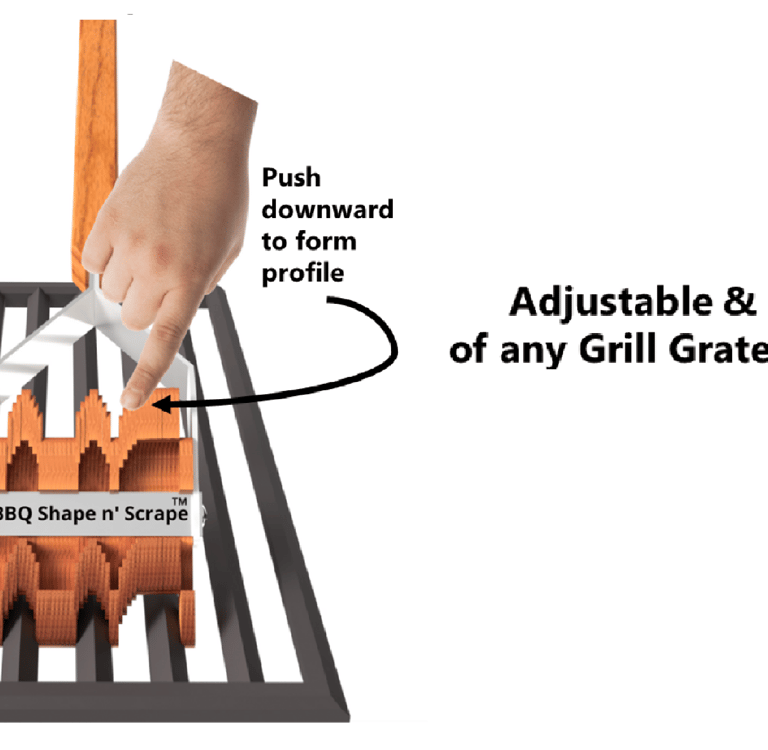 A Safe bristle free wood Adjustable BBQ Scraper that customizes to any BBQ grill grate.