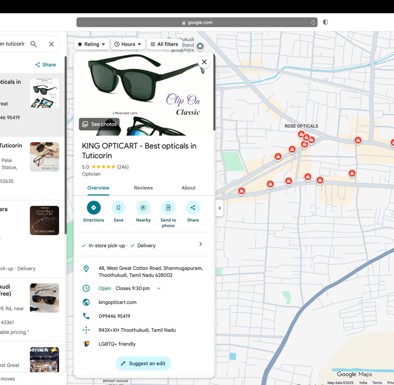 King OpticArt dominating local search with AI SEO by Digital With Dhana