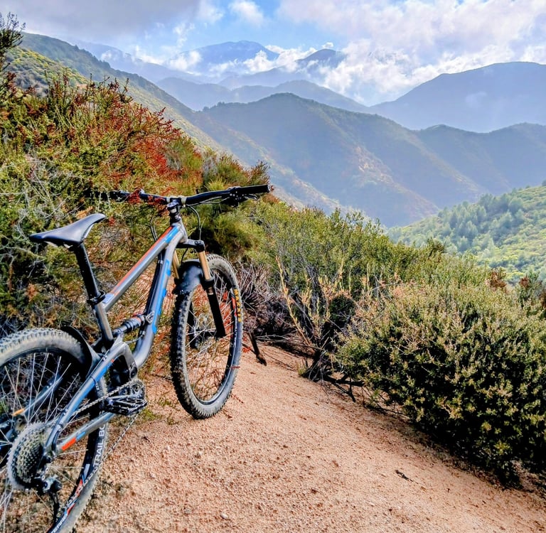 mountain bike with foothills in background