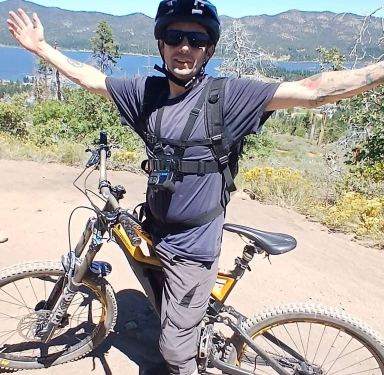 mountain biker wearing a moisture wicking t shirt