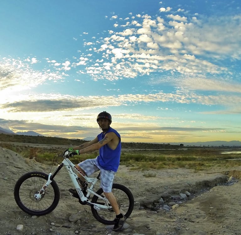 Mark Hower riding in the Inland Empire heat, Southern California, 2013