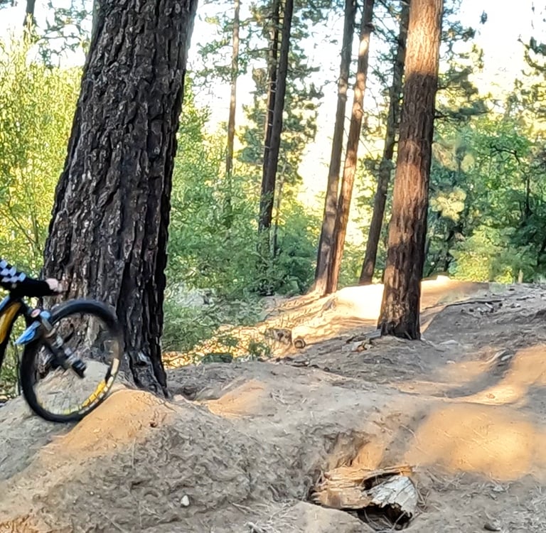 mountain biker going up the takeoff of a small jump