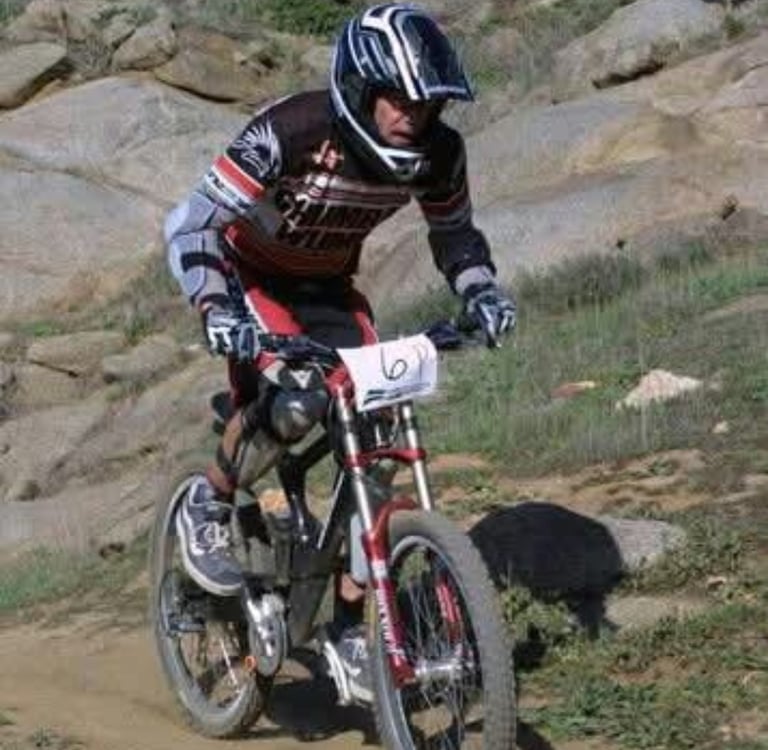 My dad racing downhill in Fontana around the era we were riding Azonic gear and DH-specific saddles