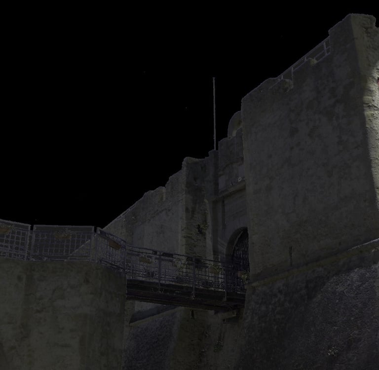Nuvola di punti ottenuta da un rilievo 3D laser castello Agropoli Salerno Angioino Aragonese dettagli architettonici