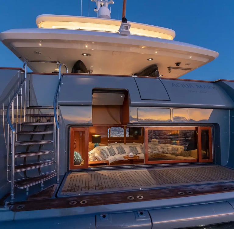 Interior of a luxury expedition yacht in the Galápagos Islands