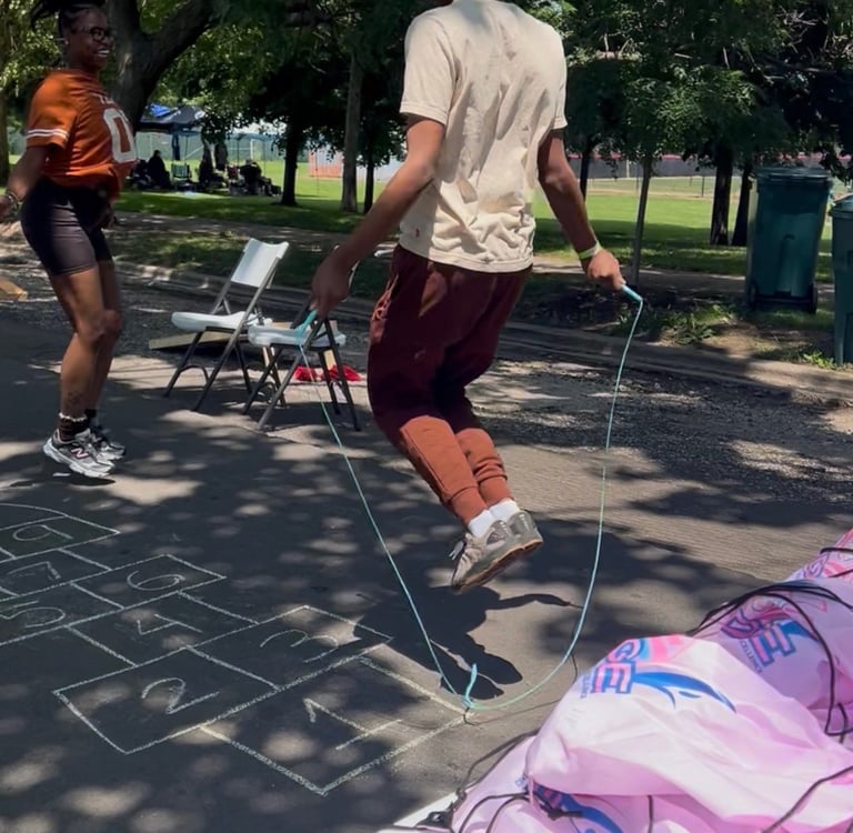 365 We Thrive Community Activation Roseland youth enjoying jumping rope