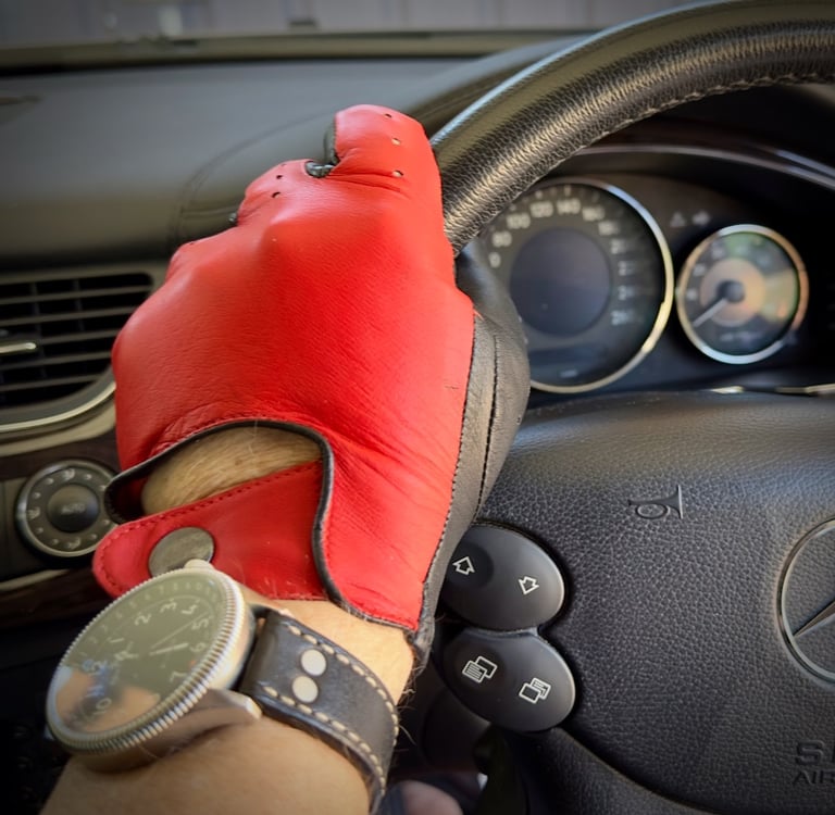 Red & black kid leather driving gloves