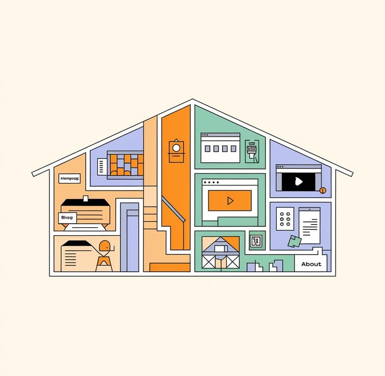 jednoduchá grafika zobrazujúca štruktúru webstránky s metaforou domu