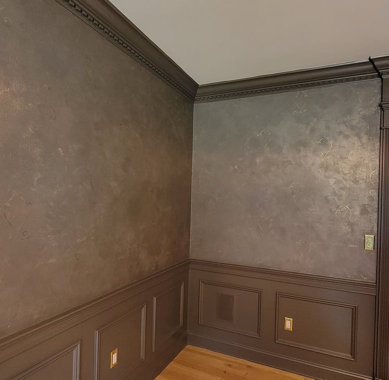 bespoke metallic plaster with glitter for a colts neck nj dining room by Artworks by Marcine