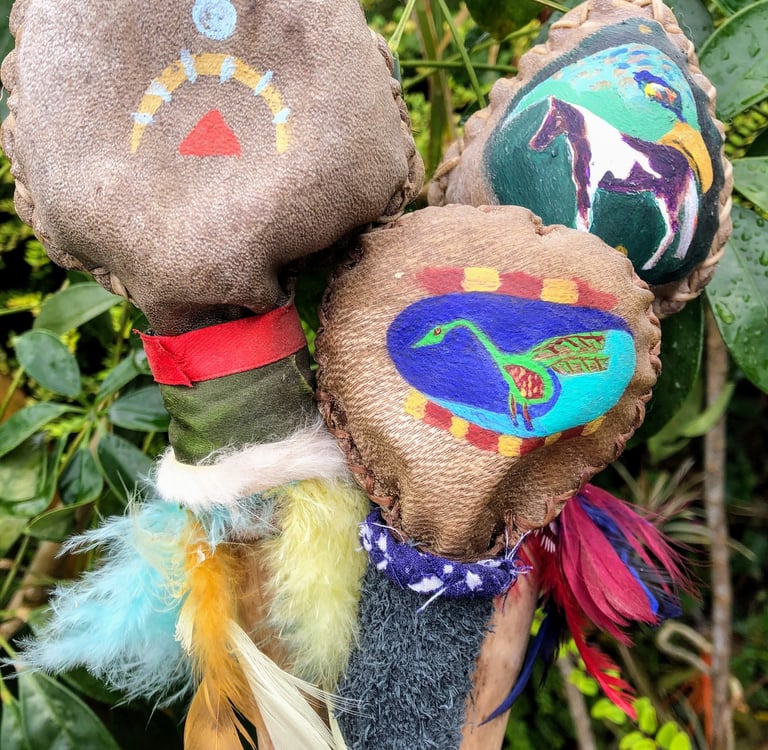 Hand Crafted Shamanic rattles with acrylic paintings