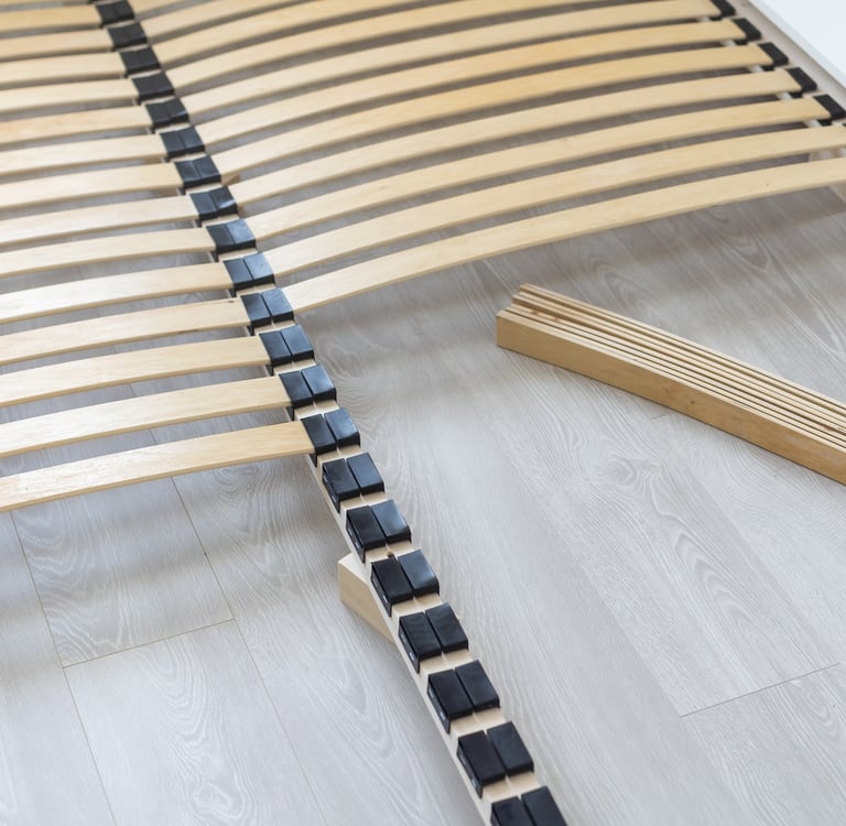 Wooden bed frame slats assembly