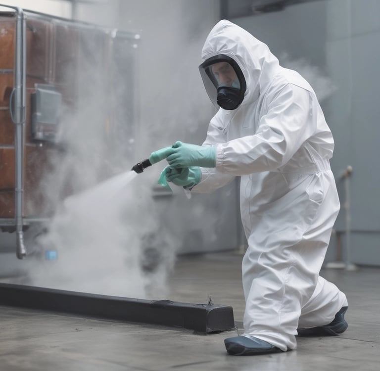 a person in a white suit and a mask on