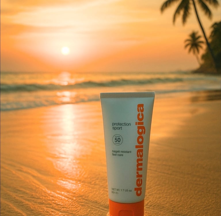 Dermalogica Protection Sport SPF 50 in the sand of a Thai beach at sunset