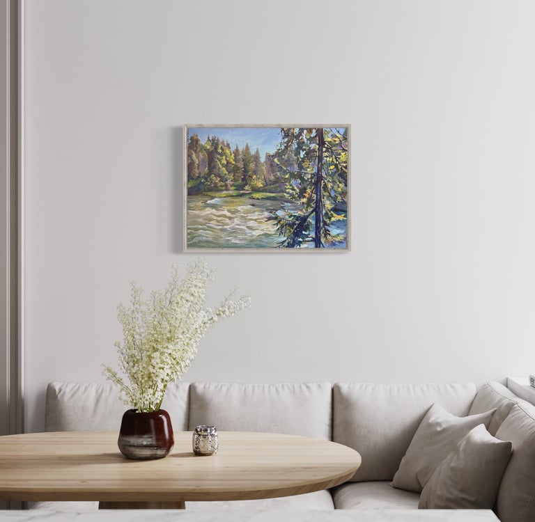 Angela Moiseieva’s River Landscape oil painting 'Enchanted River Where Nature's Force Unfolds' 18x24