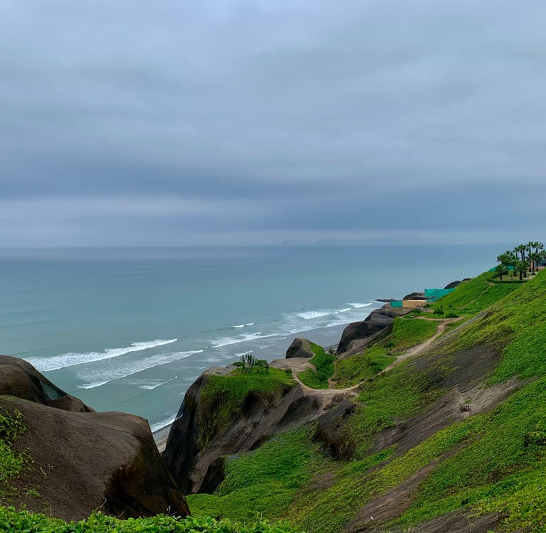 Cliffside boardwalk view, Lima, Peru.