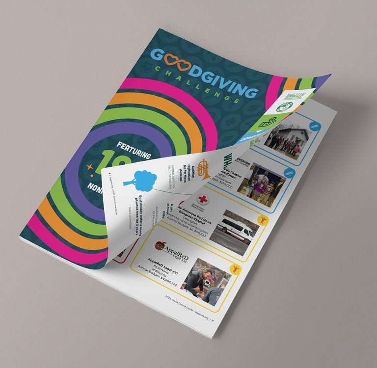 Good Giving Guide magazine with opening page