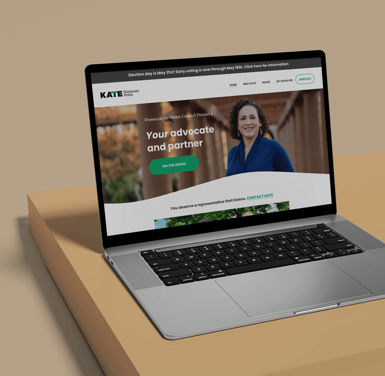 Open laptop with website for a political candidate