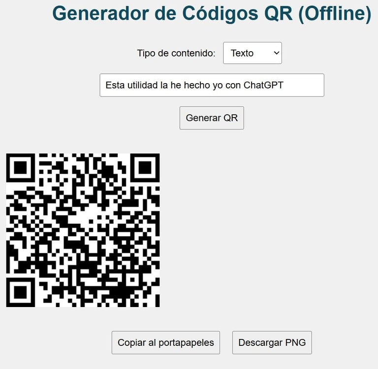 Generador de códigos QR generado con ChatGPT.