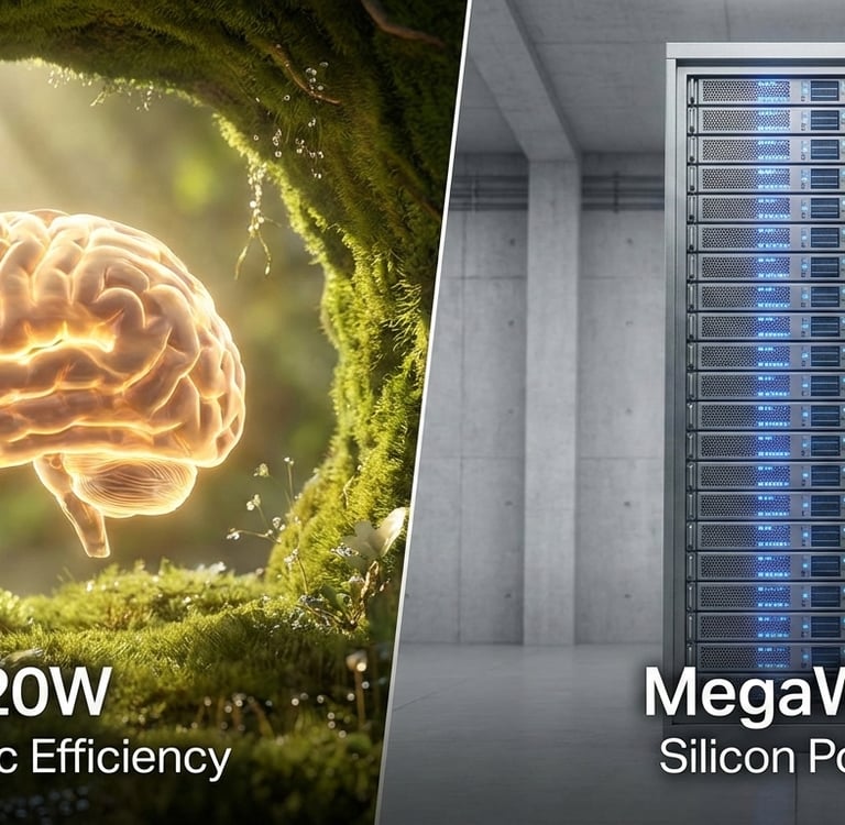 Comparativa entre eficiencia del cerebro humano y la IA.