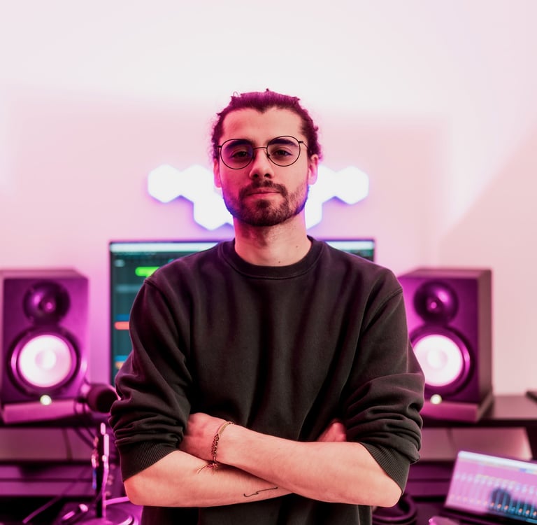 Roger Magrià, Soundtrack Composer for Films and Games, working in his studio on a cinematic score