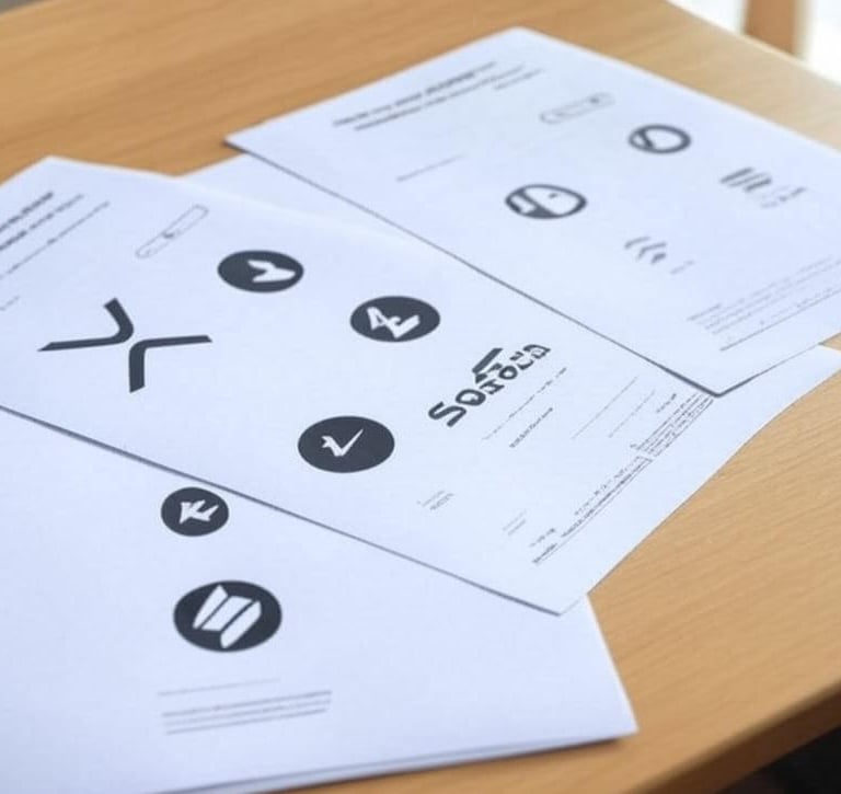 a bunch of paper with a bunch of different symbols