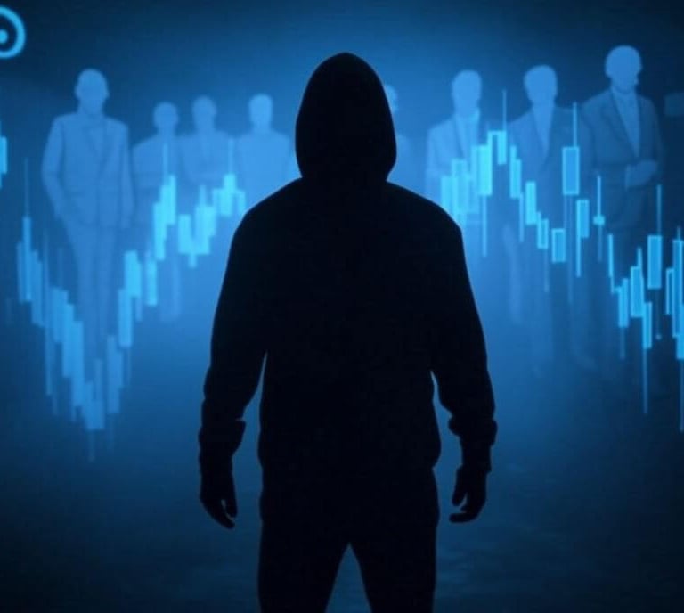 a person in a hoodie standing in front of a wall with a blue background