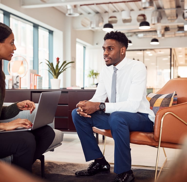 A man and a woman during a job interview