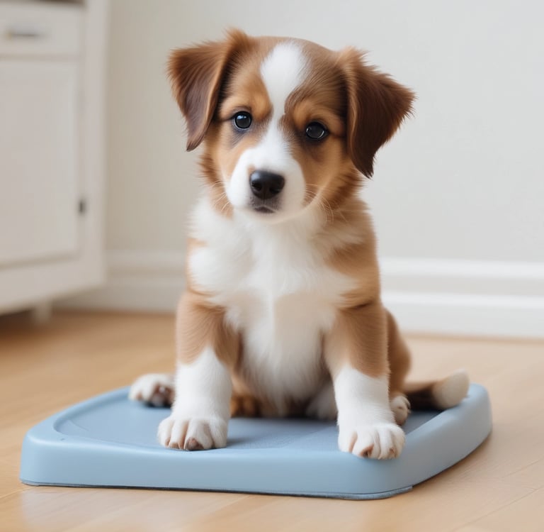 a small black and brown dog standing next to a pole