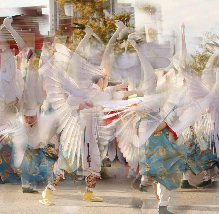 digital photo montage print crane dance Japan photography