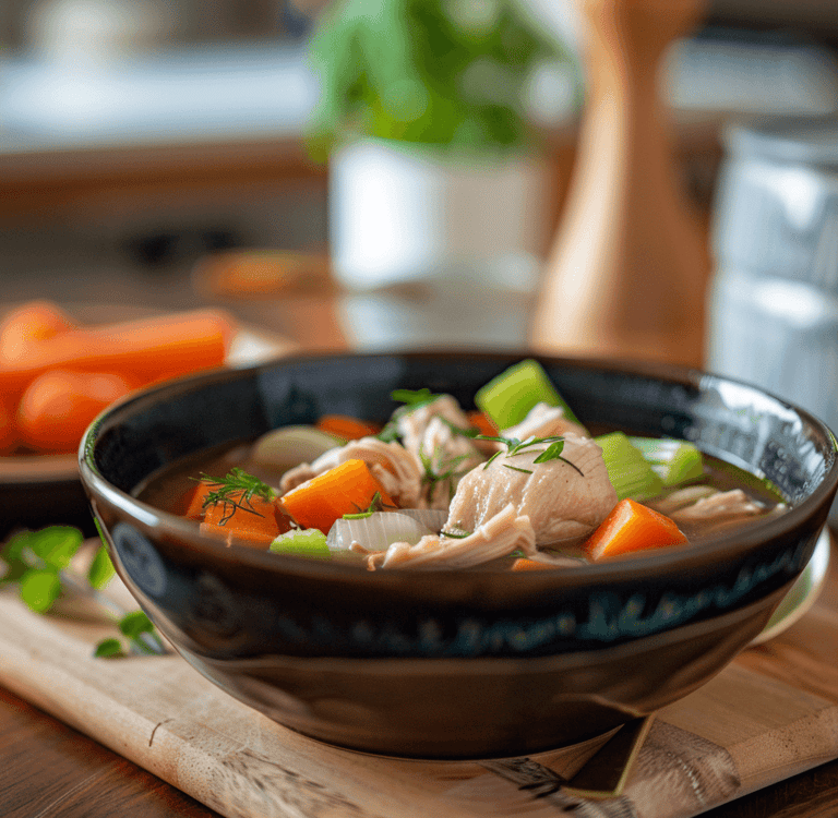 a bowl of soup with carrots and vegetables