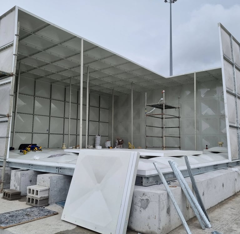Installation of GRP Sectional Water tank above the civil foundation