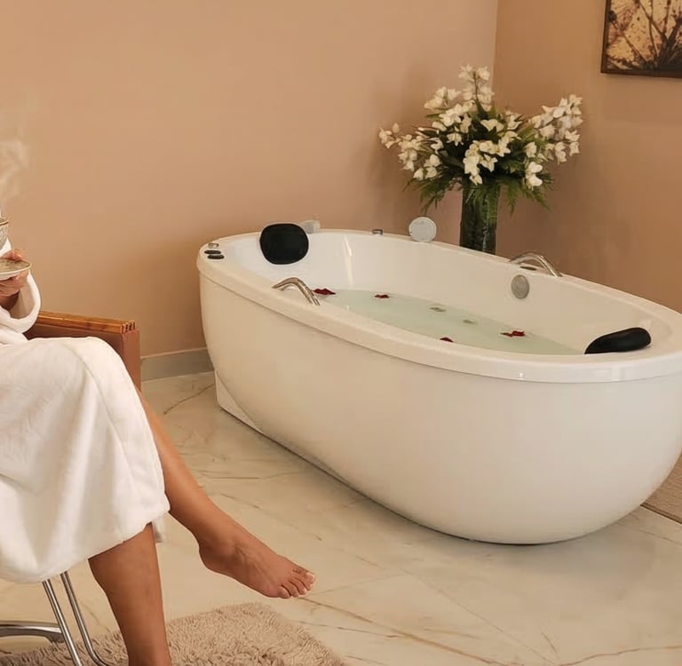 Cliente desfrutando de um dia de beleza e relaxamento no espaço acolhedor do We Hall Beauty.