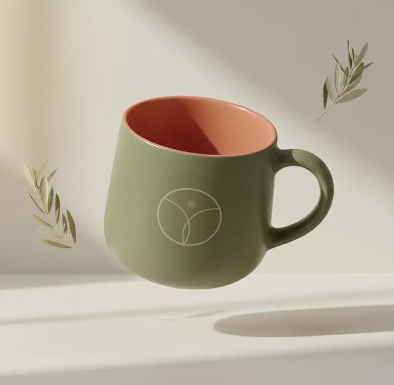 Tazza verde personalizzata Olivia Ferrari come gadget brand.