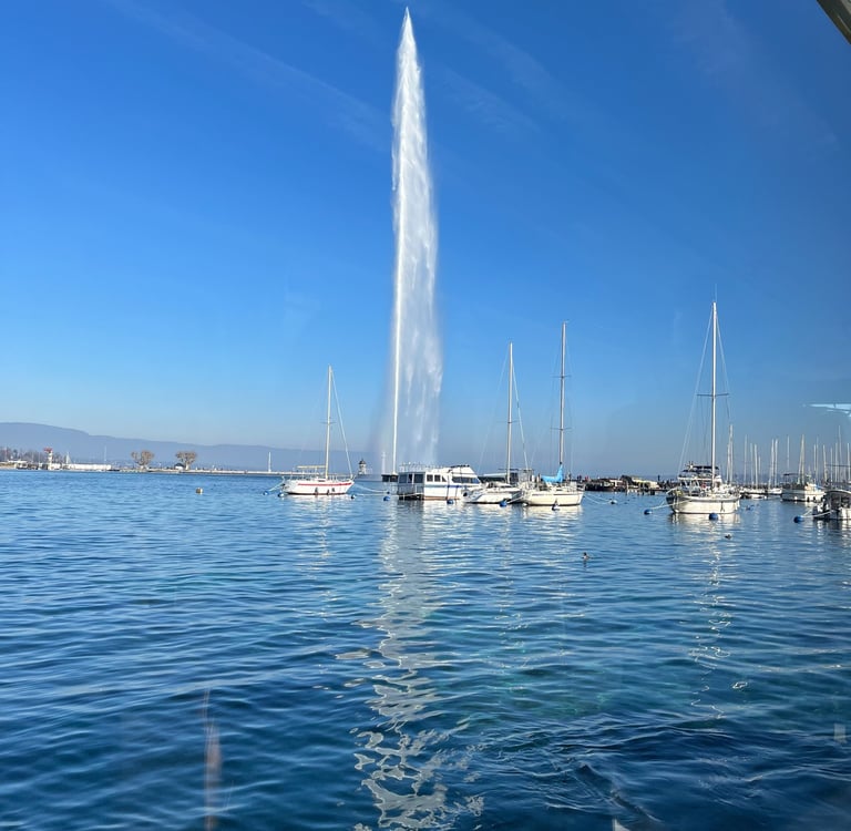 View of the Jet d'Eau in Geneva Switzerland