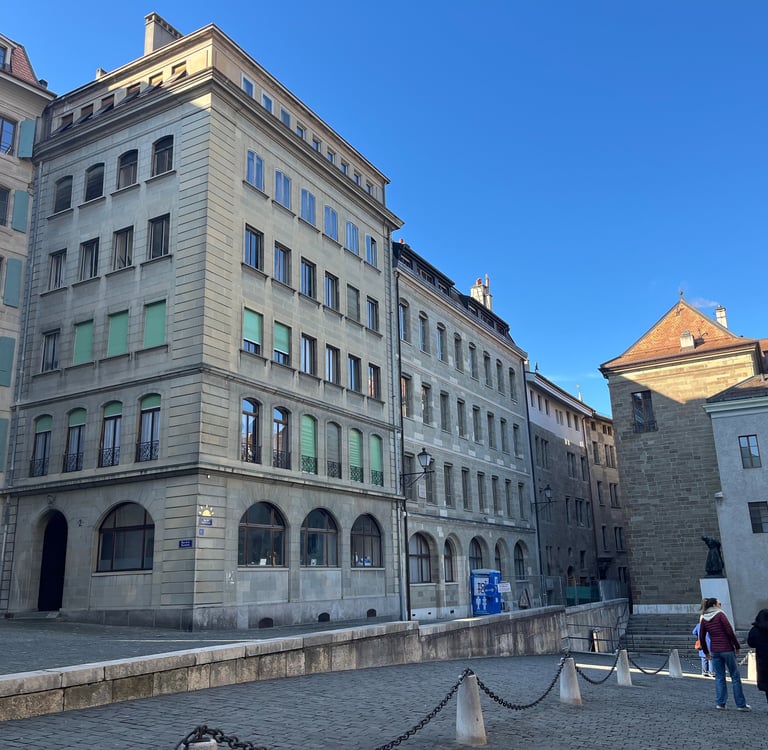Plain stone buildings in the old town center of Geneva, Switzerland