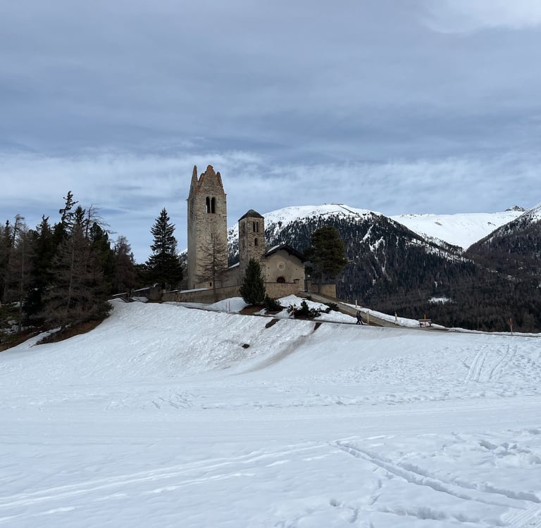 The partial ruin of San Gian Church in Celerina Switzerland