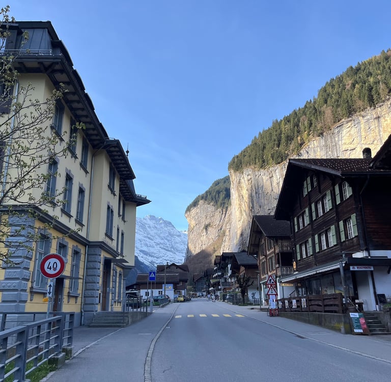 View of Staubbachfall from Lauterbrunnen in Switzerland