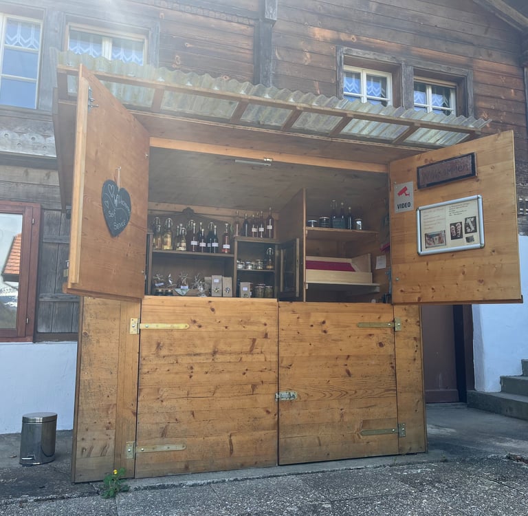 Self-service market stand outside of Iseltwald Switzerland